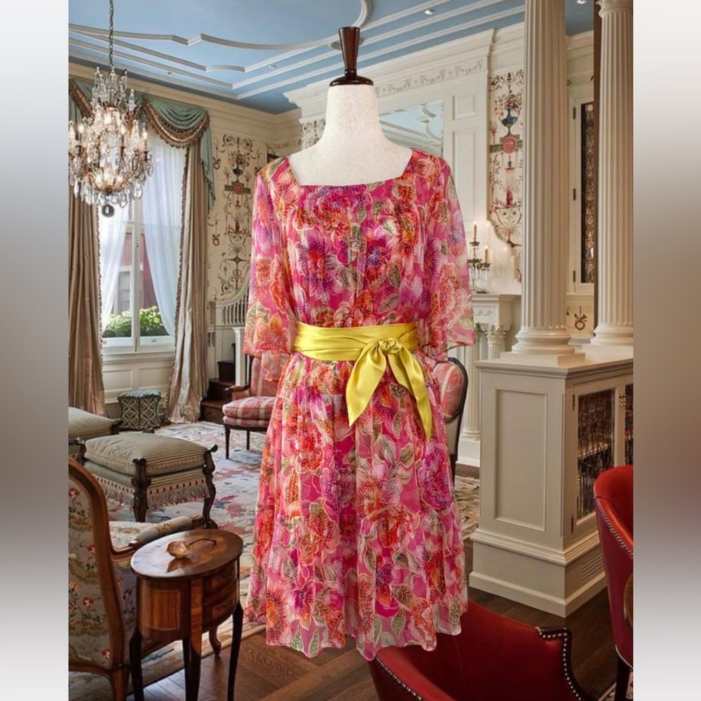 NWT Johnny Was Silk Floral Pink and Orange Dress Small